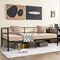 Twin Size Metal Daybed Frame with Metal Slat Support and 3-Sided Guardrails